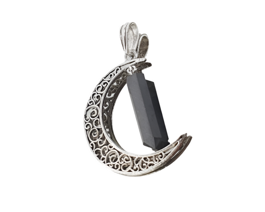 Colgante Luna con Punta de Shungit (Baño de Plata) + cordón