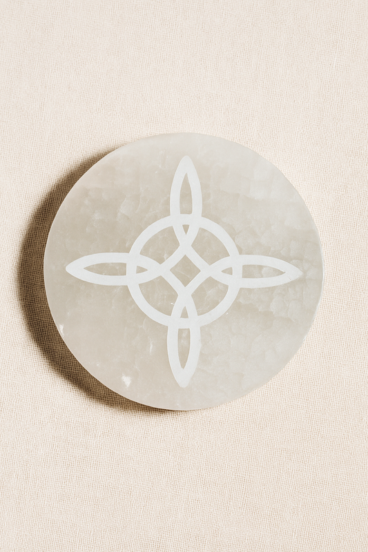 Placa Circular de Selenita Grabada (Varios diseños)